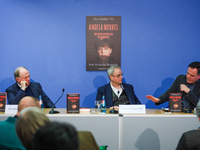 Publisher Christian Strasser, author Klaus-Rudiger Mai, and journalist Uwe Telkamp present the book 'Angela Merkel - Between Legend and Real...