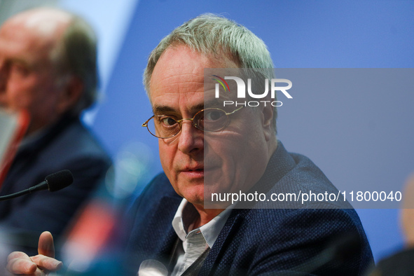 Author Klaus-Rudiger Mai presents his book 'Angela Merkel - Between Legend and Reality' at a press conference in Berlin, Germany, on Novembe...