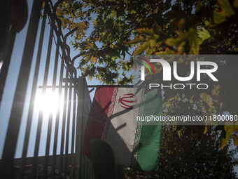 An Iranian flag is pictured after an anti-Israeli rally in front of the United Nations (UN) office in northern Tehran, Iran, on November 22,...