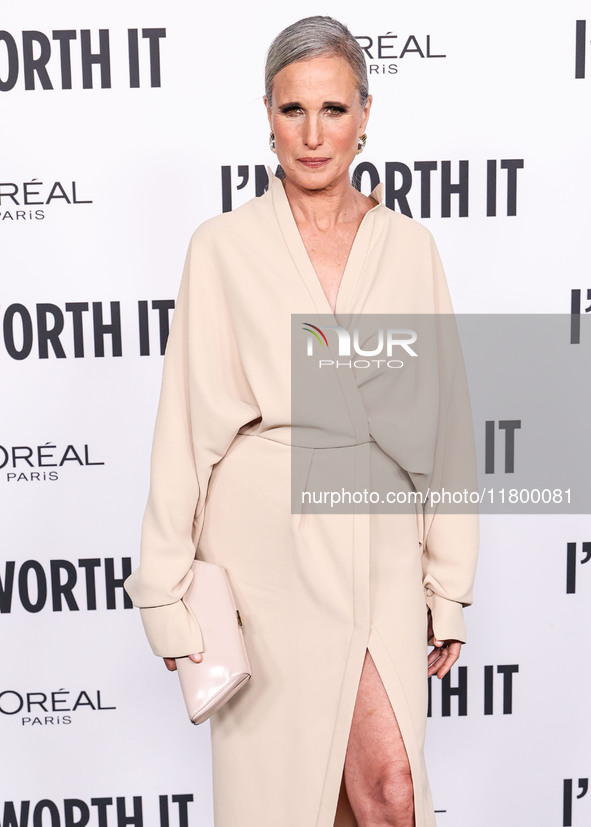 Andie MacDowell arrives at the 19th Annual L'Oreal Paris' Women Of Worth Celebration 2024 held at NeueHouse Hollywood on November 21, 2024 i...