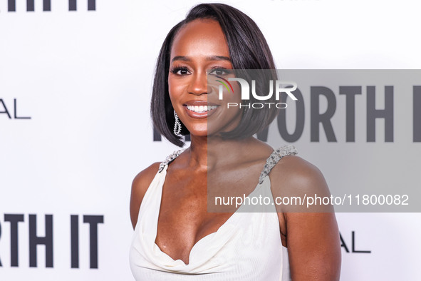 Aja Naomi King arrives at the 19th Annual L'Oreal Paris' Women Of Worth Celebration 2024 held at NeueHouse Hollywood on November 21, 2024 in...