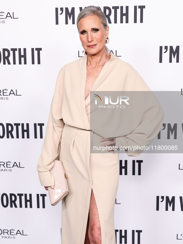 Andie MacDowell arrives at the 19th Annual L'Oreal Paris' Women Of Worth Celebration 2024 held at NeueHouse Hollywood on November 21, 2024 i...