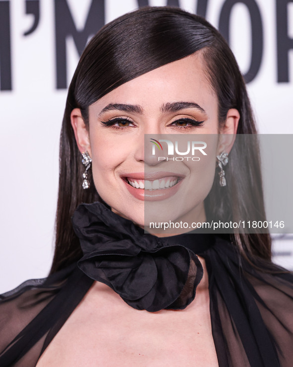 Sofia Carson arrives at the 19th Annual L'Oreal Paris' Women Of Worth Celebration 2024 held at NeueHouse Hollywood on November 21, 2024 in H...