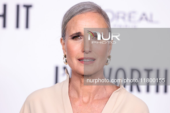 Andie MacDowell arrives at the 19th Annual L'Oreal Paris' Women Of Worth Celebration 2024 held at NeueHouse Hollywood on November 21, 2024 i...