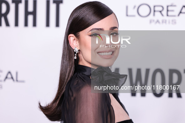 Sofia Carson arrives at the 19th Annual L'Oreal Paris' Women Of Worth Celebration 2024 held at NeueHouse Hollywood on November 21, 2024 in H...