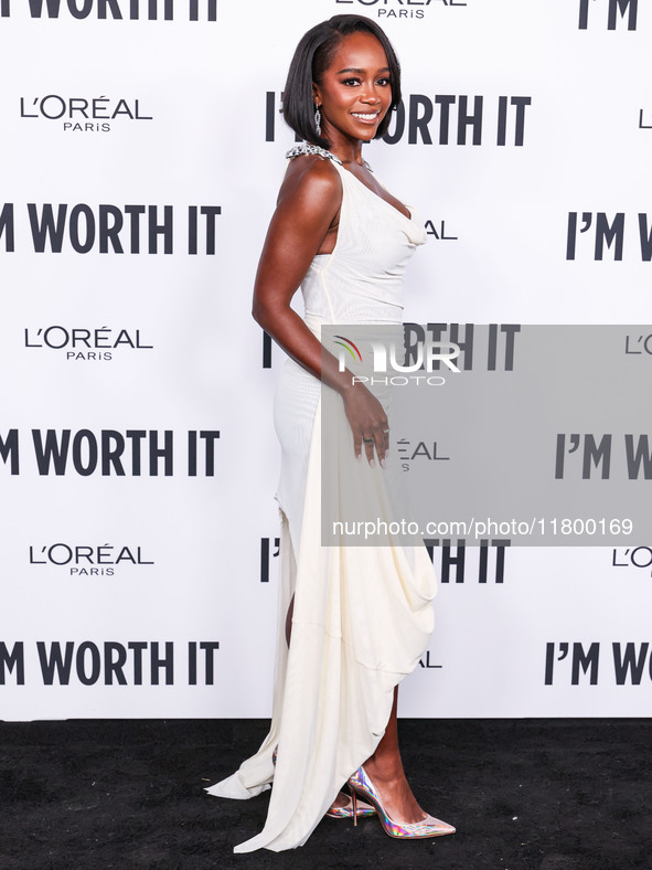 Aja Naomi King arrives at the 19th Annual L'Oreal Paris' Women Of Worth Celebration 2024 held at NeueHouse Hollywood on November 21, 2024 in...