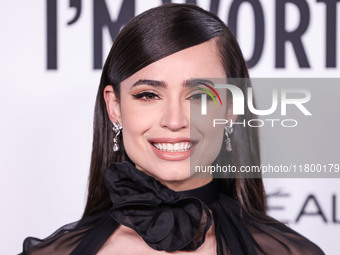 Sofia Carson arrives at the 19th Annual L'Oreal Paris' Women Of Worth Celebration 2024 held at NeueHouse Hollywood on November 21, 2024 in H...