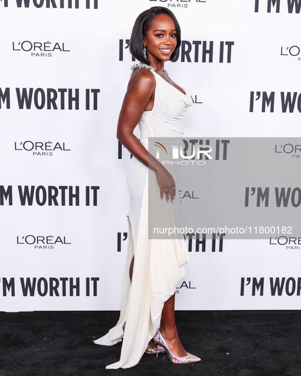 Aja Naomi King arrives at the 19th Annual L'Oreal Paris' Women Of Worth Celebration 2024 held at NeueHouse Hollywood on November 21, 2024 in...