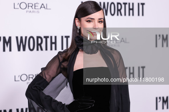 Sofia Carson arrives at the 19th Annual L'Oreal Paris' Women Of Worth Celebration 2024 held at NeueHouse Hollywood on November 21, 2024 in H...