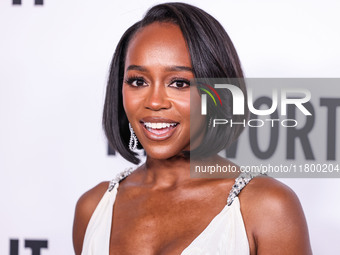 Aja Naomi King arrives at the 19th Annual L'Oreal Paris' Women Of Worth Celebration 2024 held at NeueHouse Hollywood on November 21, 2024 in...