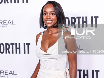 Aja Naomi King arrives at the 19th Annual L'Oreal Paris' Women Of Worth Celebration 2024 held at NeueHouse Hollywood on November 21, 2024 in...