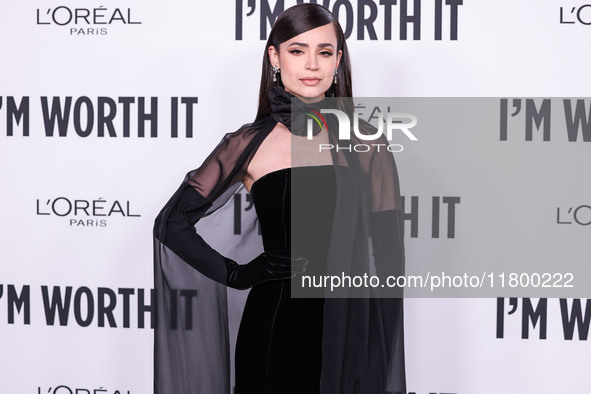 Sofia Carson arrives at the 19th Annual L'Oreal Paris' Women Of Worth Celebration 2024 held at NeueHouse Hollywood on November 21, 2024 in H...