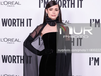 Sofia Carson arrives at the 19th Annual L'Oreal Paris' Women Of Worth Celebration 2024 held at NeueHouse Hollywood on November 21, 2024 in H...