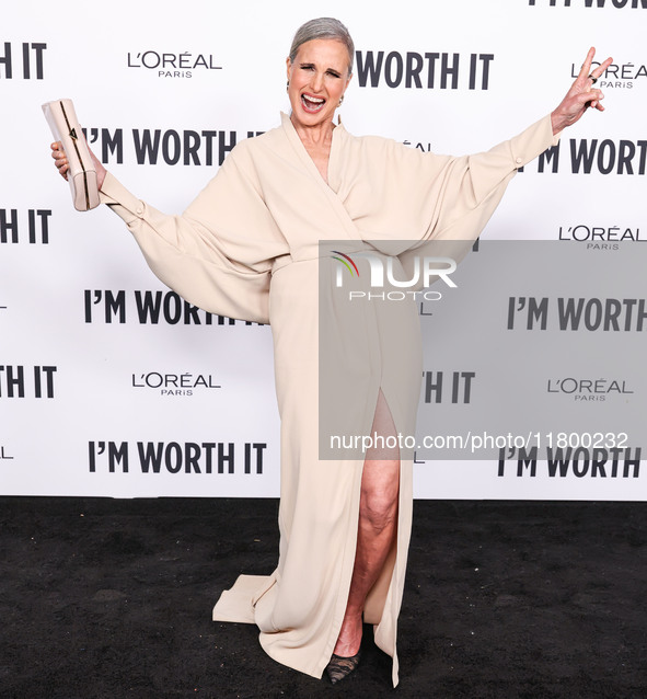 Andie MacDowell arrives at the 19th Annual L'Oreal Paris' Women Of Worth Celebration 2024 held at NeueHouse Hollywood on November 21, 2024 i...