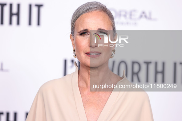 Andie MacDowell arrives at the 19th Annual L'Oreal Paris' Women Of Worth Celebration 2024 held at NeueHouse Hollywood on November 21, 2024 i...