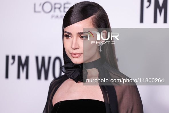 Sofia Carson arrives at the 19th Annual L'Oreal Paris' Women Of Worth Celebration 2024 held at NeueHouse Hollywood on November 21, 2024 in H...