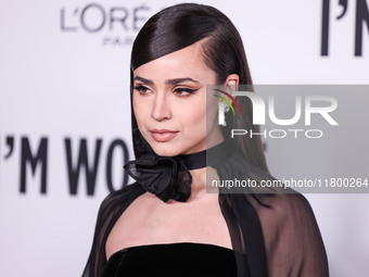 Sofia Carson arrives at the 19th Annual L'Oreal Paris' Women Of Worth Celebration 2024 held at NeueHouse Hollywood on November 21, 2024 in H...