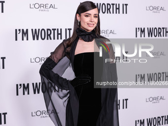 Sofia Carson arrives at the 19th Annual L'Oreal Paris' Women Of Worth Celebration 2024 held at NeueHouse Hollywood on November 21, 2024 in H...