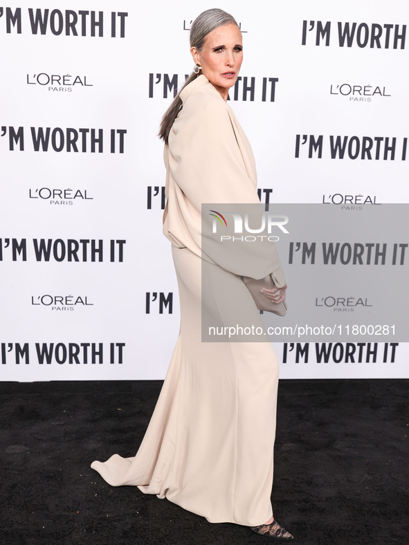 Andie MacDowell arrives at the 19th Annual L'Oreal Paris' Women Of Worth Celebration 2024 held at NeueHouse Hollywood on November 21, 2024 i...