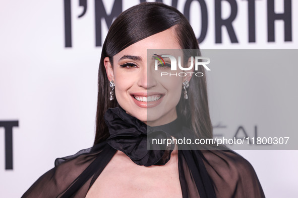 Sofia Carson arrives at the 19th Annual L'Oreal Paris' Women Of Worth Celebration 2024 held at NeueHouse Hollywood on November 21, 2024 in H...