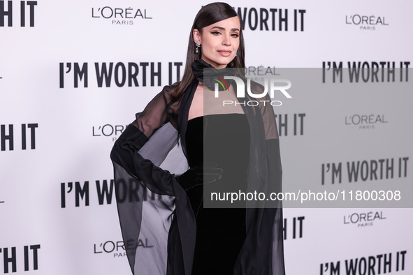 Sofia Carson arrives at the 19th Annual L'Oreal Paris' Women Of Worth Celebration 2024 held at NeueHouse Hollywood on November 21, 2024 in H...