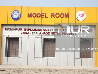 A model building is seen at a metro railway station construction site in Kolkata, India, on November 22, 2024. (