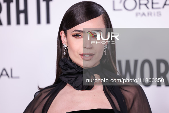 Sofia Carson arrives at the 19th Annual L'Oreal Paris' Women Of Worth Celebration 2024 held at NeueHouse Hollywood on November 21, 2024 in H...