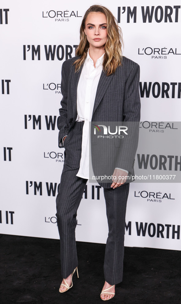 Cara Delevingne arrives at the 19th Annual L'Oreal Paris' Women Of Worth Celebration 2024 held at NeueHouse Hollywood on November 21, 2024 i...