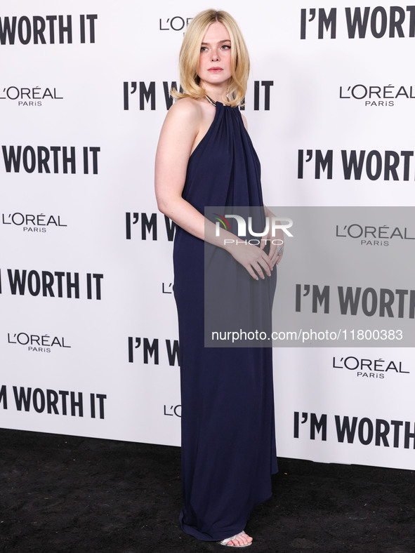 Elle Fanning arrives at the 19th Annual L'Oreal Paris' Women Of Worth Celebration 2024 held at NeueHouse Hollywood on November 21, 2024 in H...