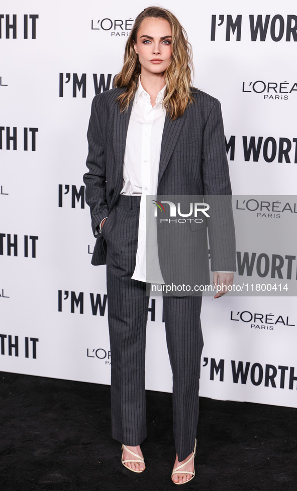 Cara Delevingne arrives at the 19th Annual L'Oreal Paris' Women Of Worth Celebration 2024 held at NeueHouse Hollywood on November 21, 2024 i...