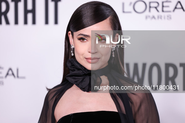 Sofia Carson arrives at the 19th Annual L'Oreal Paris' Women Of Worth Celebration 2024 held at NeueHouse Hollywood on November 21, 2024 in H...