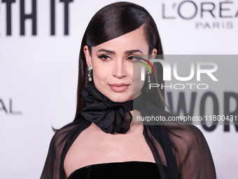 Sofia Carson arrives at the 19th Annual L'Oreal Paris' Women Of Worth Celebration 2024 held at NeueHouse Hollywood on November 21, 2024 in H...