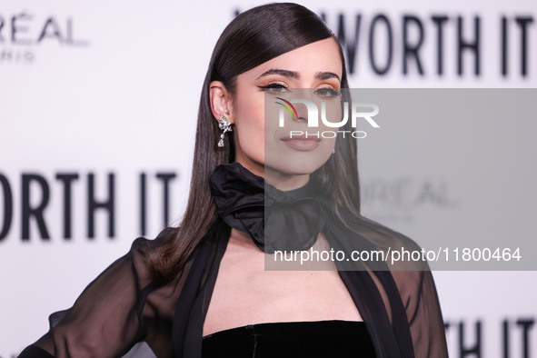 Sofia Carson arrives at the 19th Annual L'Oreal Paris' Women Of Worth Celebration 2024 held at NeueHouse Hollywood on November 21, 2024 in H...