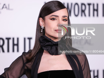 Sofia Carson arrives at the 19th Annual L'Oreal Paris' Women Of Worth Celebration 2024 held at NeueHouse Hollywood on November 21, 2024 in H...