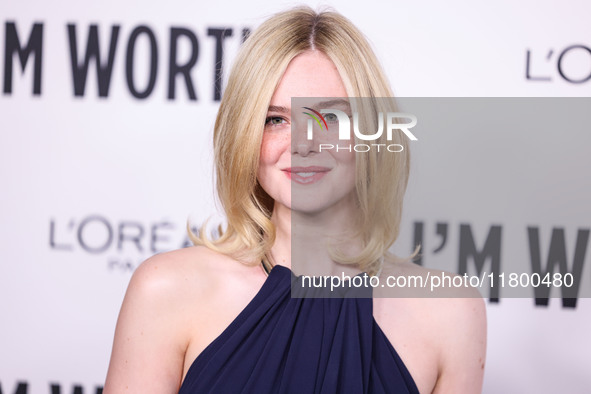 Elle Fanning arrives at the 19th Annual L'Oreal Paris' Women Of Worth Celebration 2024 held at NeueHouse Hollywood on November 21, 2024 in H...