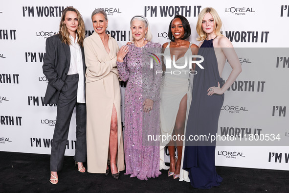 Cara Delevingne, Andie MacDowell, Helen Mirren, Aja Naomi King and Elle Fanning arrive at the 19th Annual L'Oreal Paris' Women Of Worth Cele...