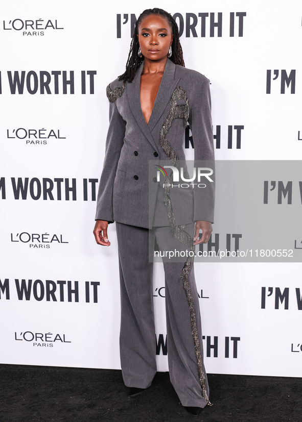 KiKi Layne arrives at the 19th Annual L'Oreal Paris' Women Of Worth Celebration 2024 held at NeueHouse Hollywood on November 21, 2024 in Hol...