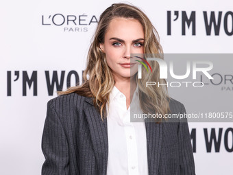 Cara Delevingne arrives at the 19th Annual L'Oreal Paris' Women Of Worth Celebration 2024 held at NeueHouse Hollywood on November 21, 2024 i...