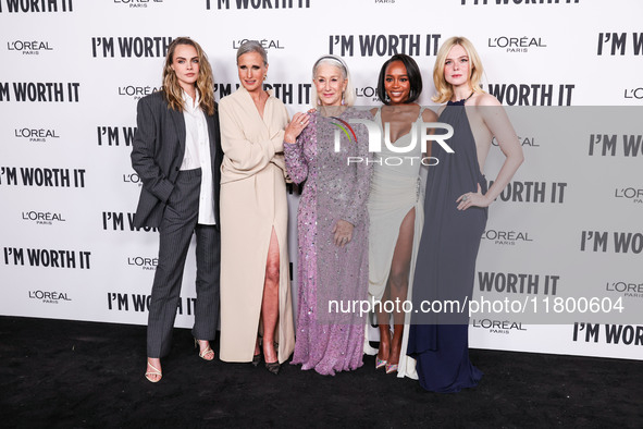 Cara Delevingne, Andie MacDowell, Helen Mirren, Aja Naomi King and Elle Fanning arrive at the 19th Annual L'Oreal Paris' Women Of Worth Cele...