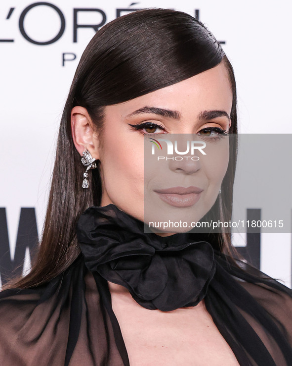 Sofia Carson arrives at the 19th Annual L'Oreal Paris' Women Of Worth Celebration 2024 held at NeueHouse Hollywood on November 21, 2024 in H...