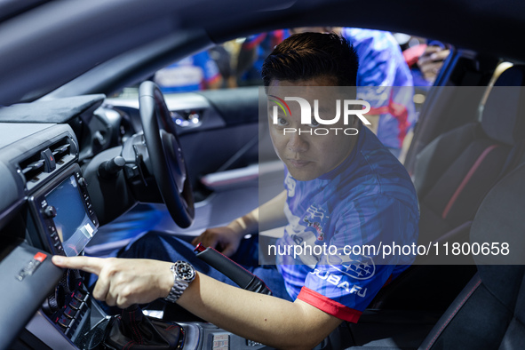 Ismail Ashlan, Marketing Communications Manager at Subaru Indonesia, explains the Subaru BRZ Drift Edition during The Gaikindo Jakarta Auto...