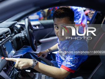 Ismail Ashlan, Marketing Communications Manager at Subaru Indonesia, explains the Subaru BRZ Drift Edition during The Gaikindo Jakarta Auto...