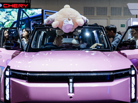 Chery J6 EV (Electric Vehicle) is displayed during The Gaikindo Jakarta Auto Week in Tangerang, Indonesia, on November 22, 2024. The show, t...