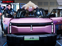 Chery J6 EV (Electric Vehicle) is displayed during The Gaikindo Jakarta Auto Week in Tangerang, Indonesia, on November 22, 2024. The show, t...