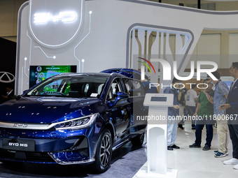 BYD M6 EV (Electric Vehicle) is displayed during The Gaikindo Jakarta Auto Week in Tangerang, Indonesia, on November 22, 2024. The show, the...