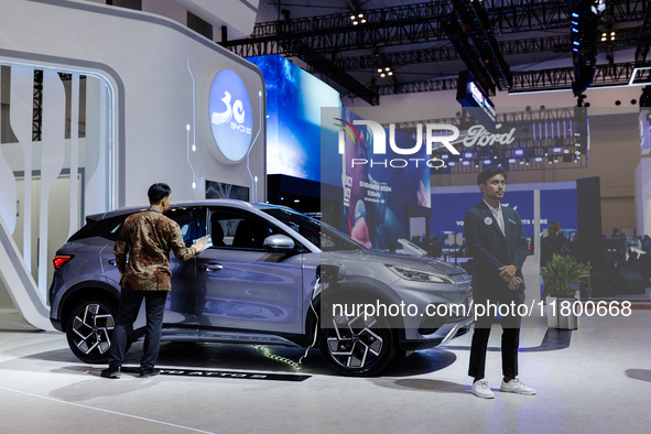 BYD Atto 3 EV (Electric Vehicle) is displayed during The Gaikindo Jakarta Auto Week in Tangerang, Indonesia, on November 22, 2024. The show,...