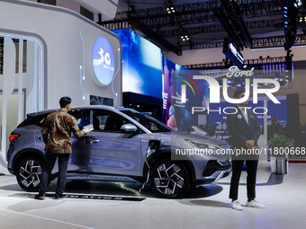 BYD Atto 3 EV (Electric Vehicle) is displayed during The Gaikindo Jakarta Auto Week in Tangerang, Indonesia, on November 22, 2024. The show,...