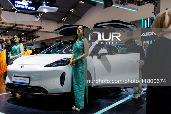 The Aion Hyptec HT 3 EV (Electric Vehicle) is displayed during The Gaikindo Jakarta Auto Week in Tangerang, Indonesia, on November 22, 2024....