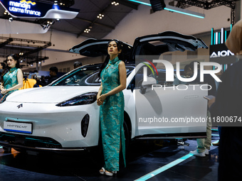 The Aion Hyptec HT 3 EV (Electric Vehicle) is displayed during The Gaikindo Jakarta Auto Week in Tangerang, Indonesia, on November 22, 2024....