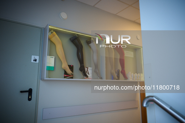 Compression stockings are seen on display in Warsaw, Poland on 22 November, 2024. 